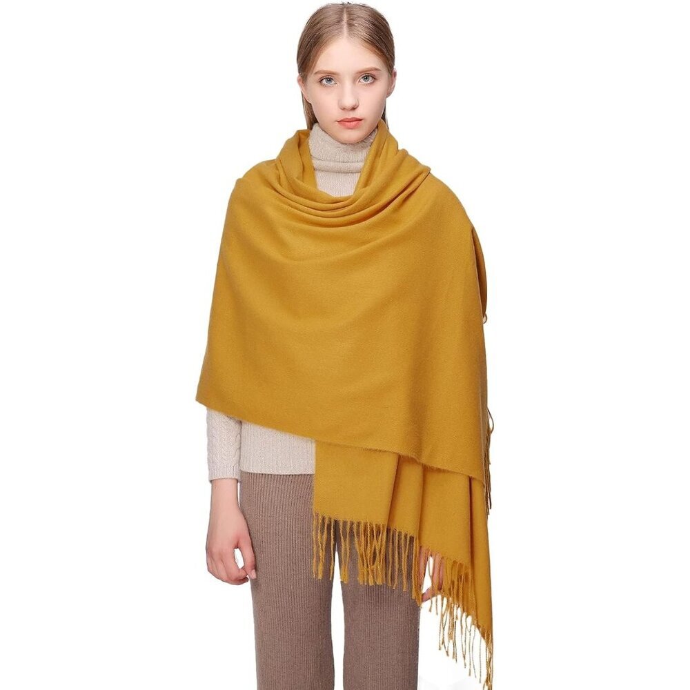 Winter Cashmere Wool Yellow Scarf Pashmina Shawl Wrap Stole for Women Warm Large - Picture 2 of 6